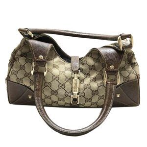 Gucci Jackie Bardot shoulder bag brown GG canvas leather